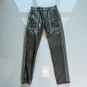 New! SET Genuine Lamb Leather Moto Biker Studded Pants Size 0